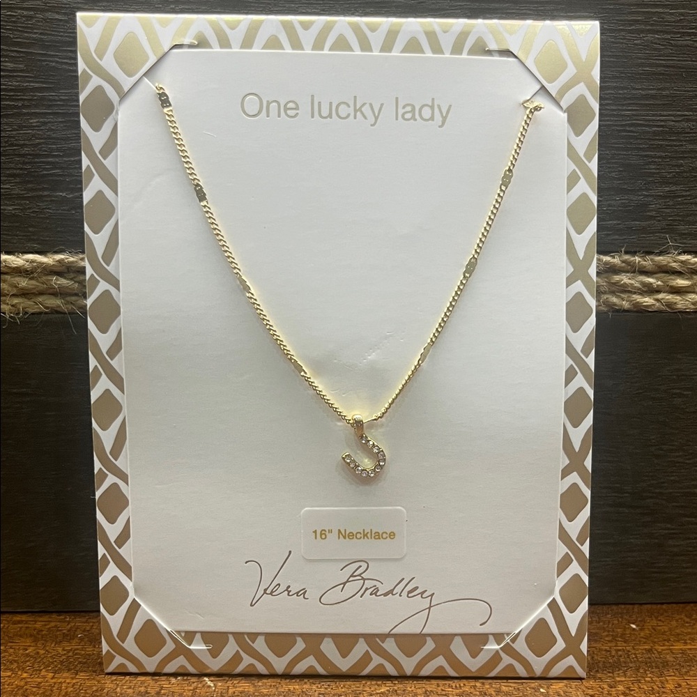Vera Bradley Gold Necklace with Horseshoe Crystal Charm